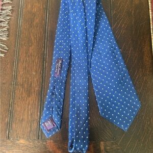 Vintage Ralph Lauren Navy and White Dotted Tie. 100 percent silk, made in Italy.